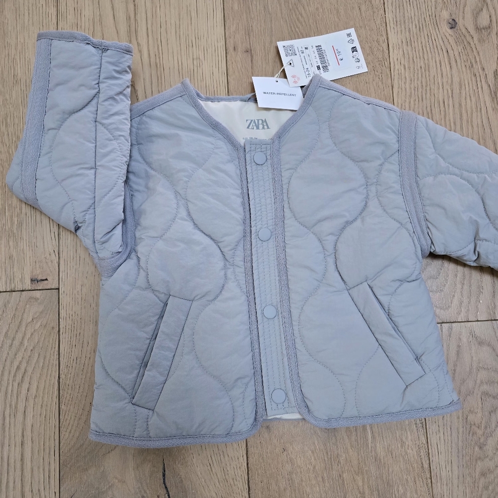 New ZARA Light Gray Quilted Baby Jacket
